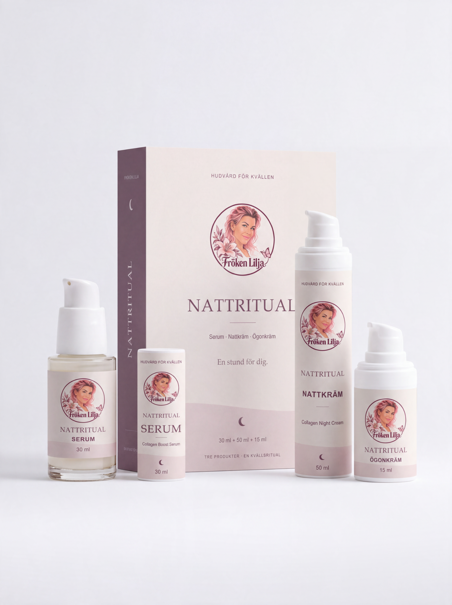 Nattritual-boxen med serum, nattkräm och ögonkräm från Fröken Lilja